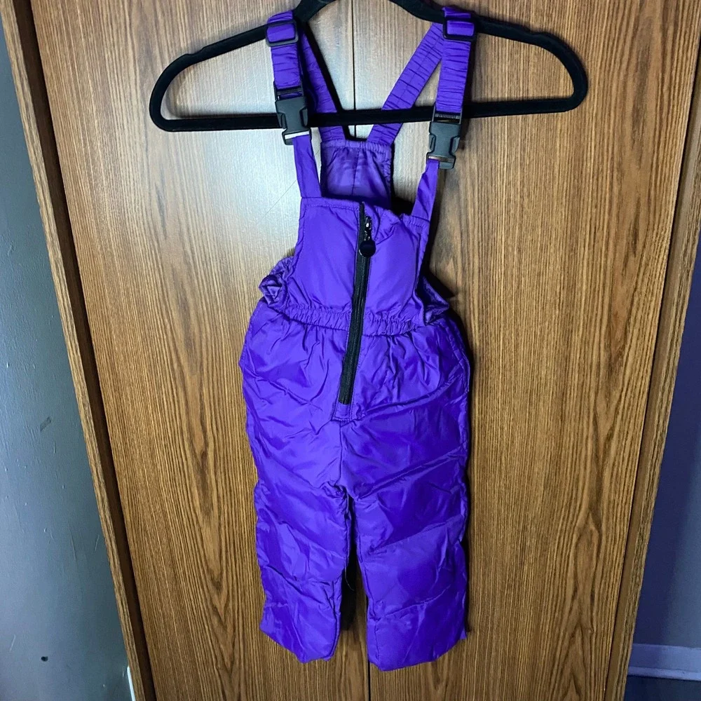 JiAmy 2 piece Snowsuit Kids Size 3T Purple Down Puffer Jacket and Bib Overalls